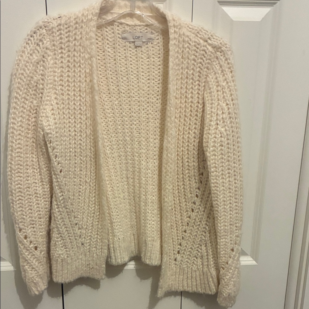 LOFT Petite Women's Cream Open Cable Knit Sweater